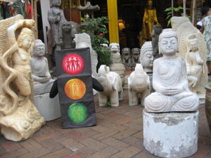 Bobby with Hindu and Buddhist Symbols in Chinatown