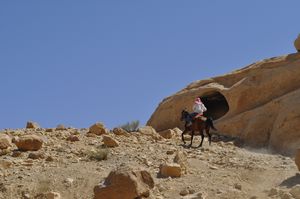 Bedouin getting work done on the hillside at Petra