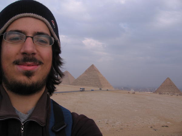 Self-portrait in front of the pyramids