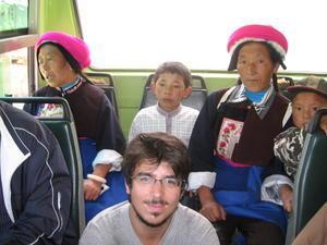 Me and tibetans women and kids on the bus