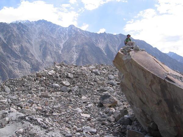 Aaron on a big rock on the glacier