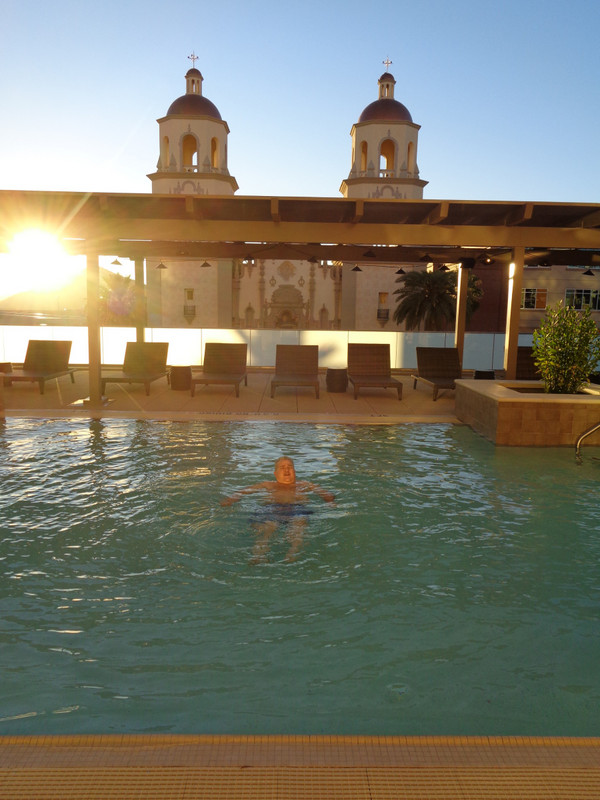 A dip in the pool at sunset