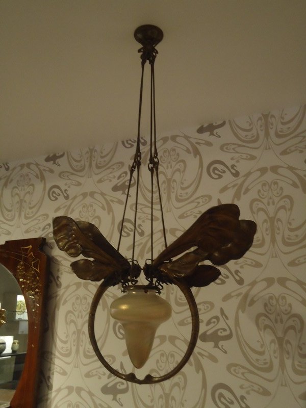 Hanging Art Nouveau Dragonfly Lamp