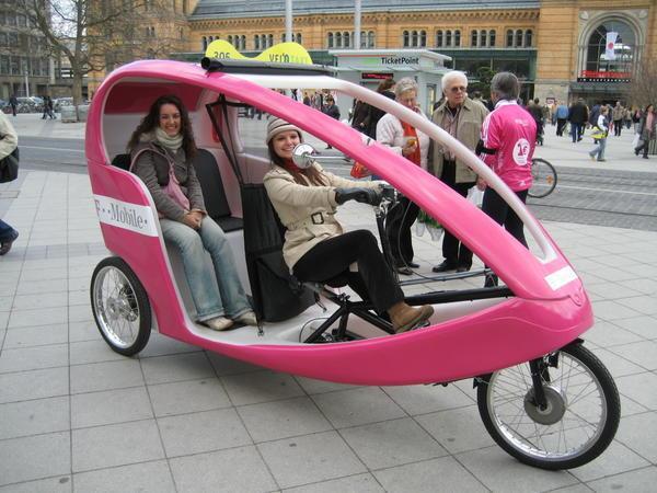 Danni and Vesna in the Pink Taxi Bike