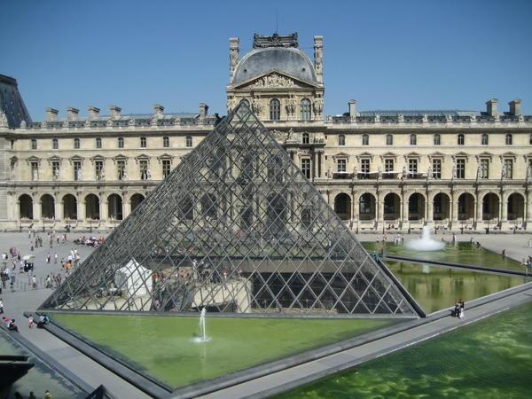 Looking outside at the Louvre entrance
