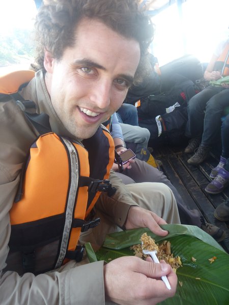 Eating lunch from a banana leaf