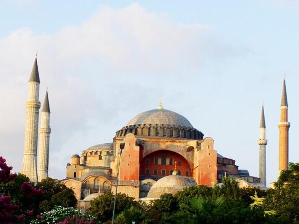 Hagia Sofia in Greek, or Aya Sofya in Turkish, means "the church of divine wisdom".  Emporer Justinian had it built, it was completed in 548 AD, and was considered the greatest church in Christendom for the next several centures.