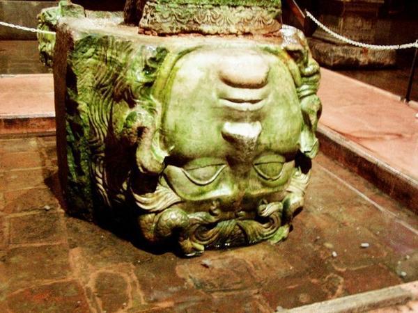 Base of a column (depicting Medusa) in the underground cistern which provided water to the palaces of Istanbul until the 15th century.