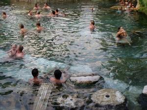Swimming among the Roman ruins in the hot springs of Pamukkale