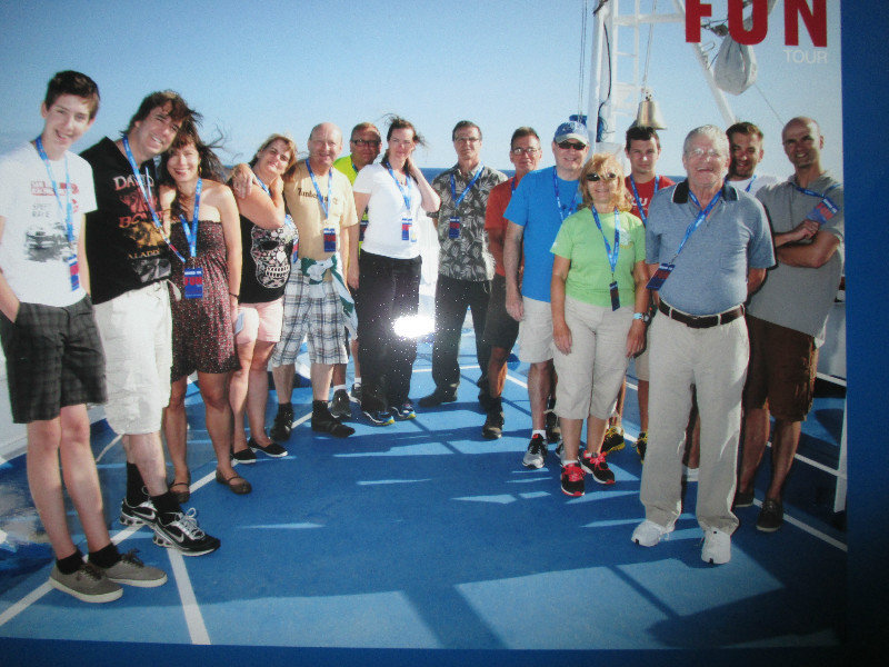 Tour group at front of ship with our guide