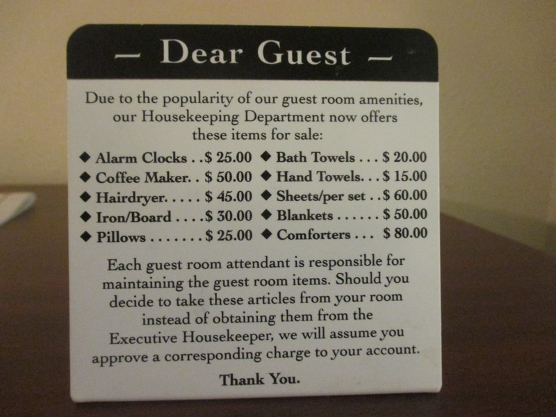 Hotel guest notice