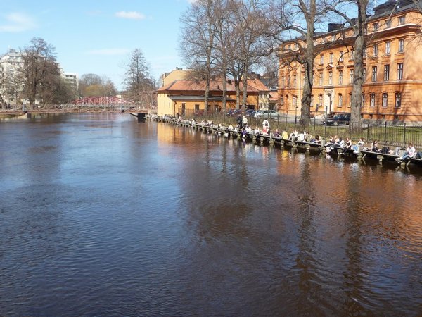 Students by the canal, Uppsala