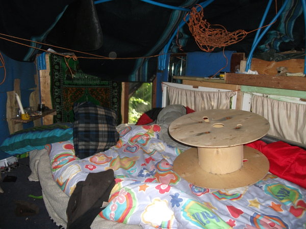 Inside tree hut