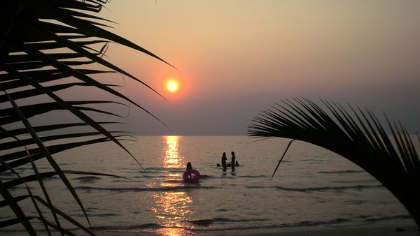 Swimming in front of our hut