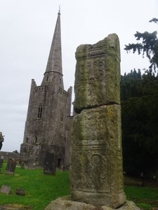 9th Century Celtic Cross and modern St Columba's Church