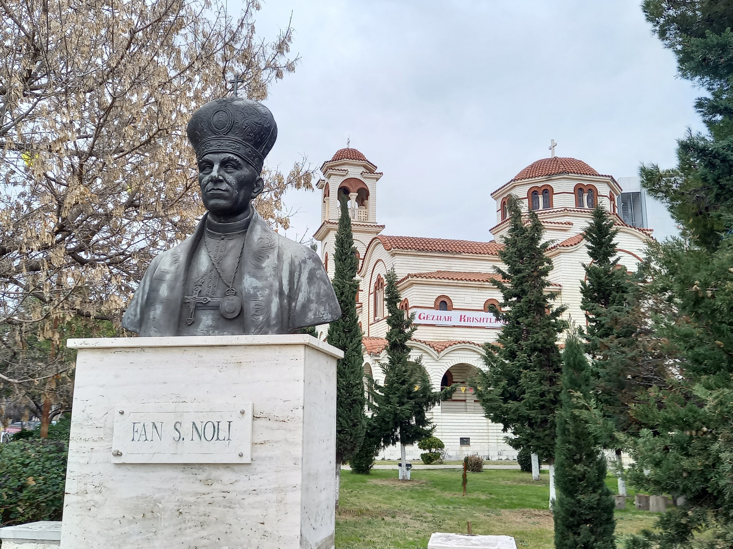 Fan Noli Statue, Albanian Writer, and the Orthodox Church of the ...