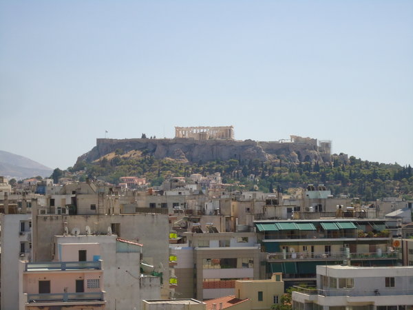 The Acropolis/Parthenon from the rooftop pool of our hotel