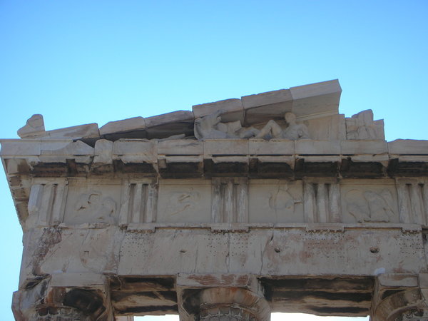 Detailed sculptures above the Parthenon pillars