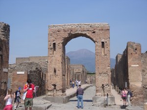 Pompeii ruins with Mt Vesuvius in the background