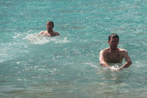 Adam and Ben enjoying a refreshing dip