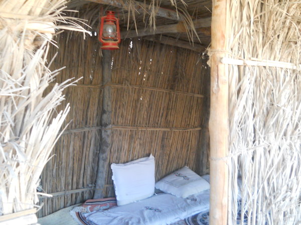 Inside one of the huts