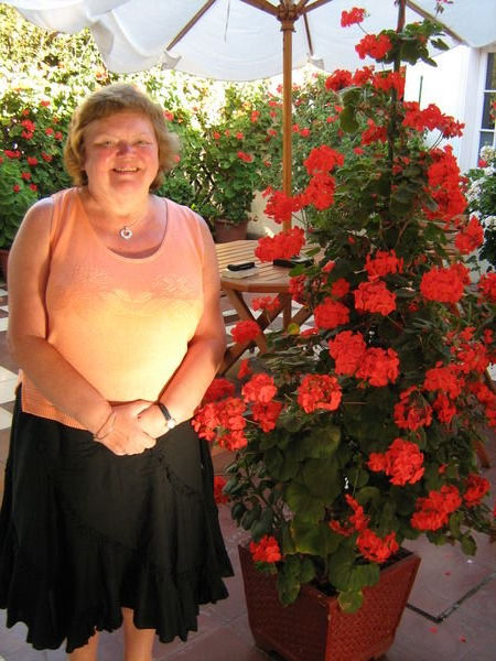 Mum enjoying the hotel flowers, La Serena