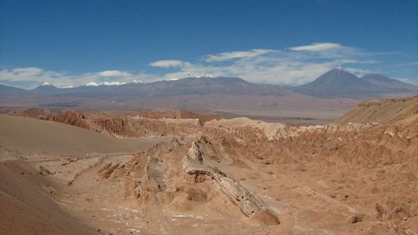 Valle de la Muerte with various volcanoes in the background