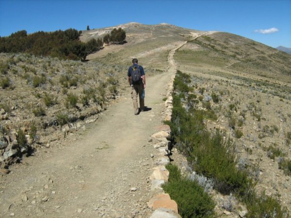 Barry hiking the Inca path, Isla del Sol