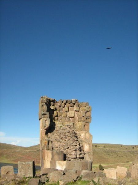 Funeral tower at Sillustani with condor