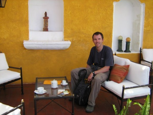 Barry in cafe at Santa Catalina Monastery