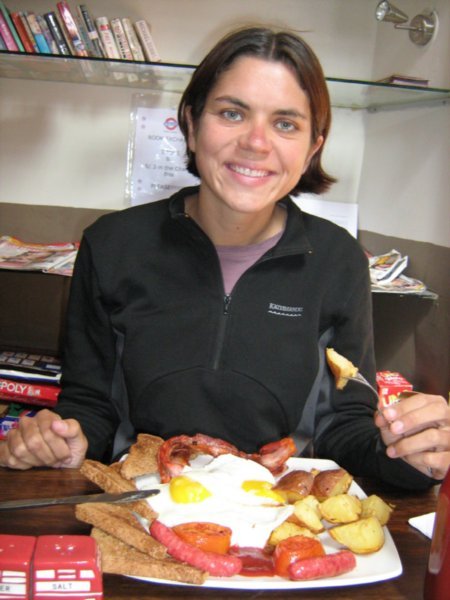 Me with my "Full British Breakfast" in Cusco after the Choquequirao hike!