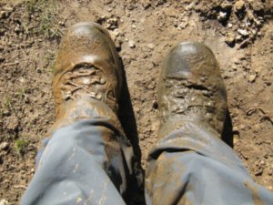 Very muddy boots on the Santa Cruz trek