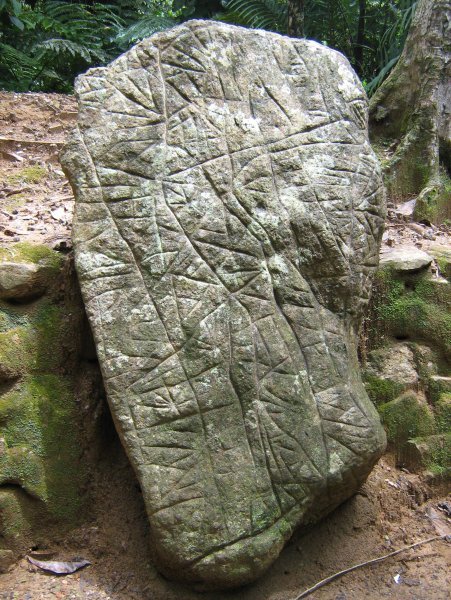 The markings on the stone form a map of the area, highlighting important topography