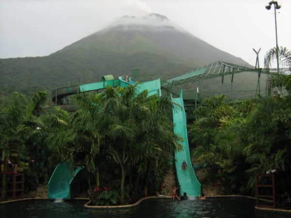 Baldi hot springs (with slides!) in front of Volcan Arenal