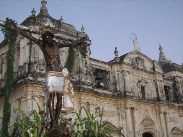 Jesus statue on parade outside the Cathedral, León