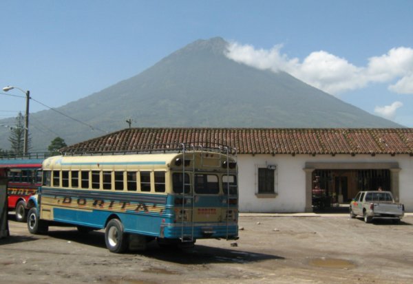 Volcan Pacaya and a chicken bus
