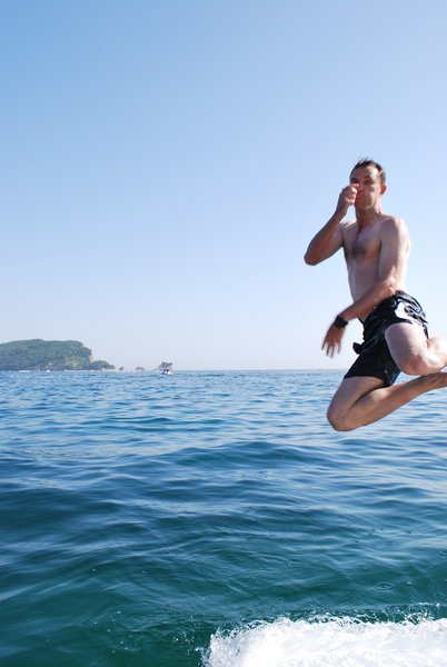 Barry jumping into the Adriatic, Budva