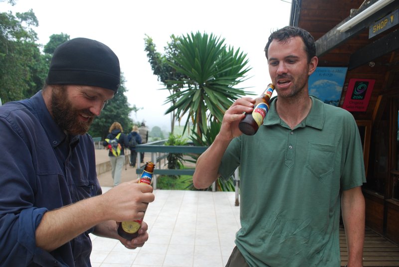 Tim and Barry enjoying a beer after Kili