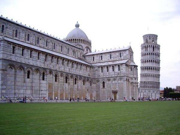 Church and tower, all leaning