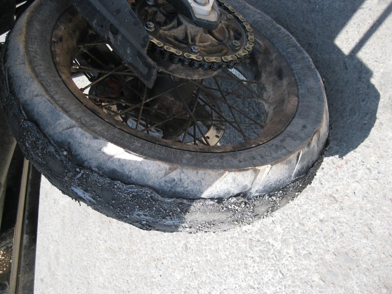 A performance rear tyre inlusive of gaffer tape.