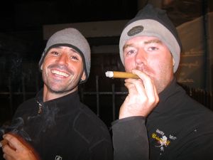 Patrick & I celebrating with cigars. Ushuaia, Argentina.