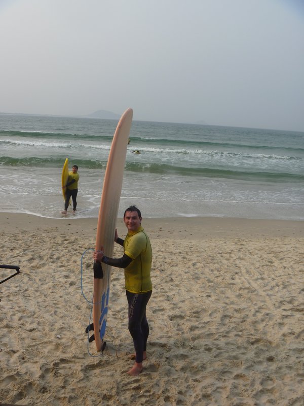 Shawn feeling smug after his surf lesson
