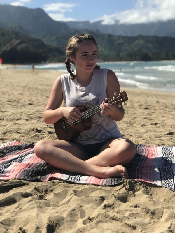 India with her new ukulele