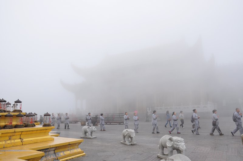 A misty Buddhist Temple