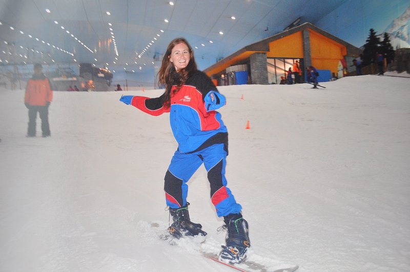 Nikki snowboarding.