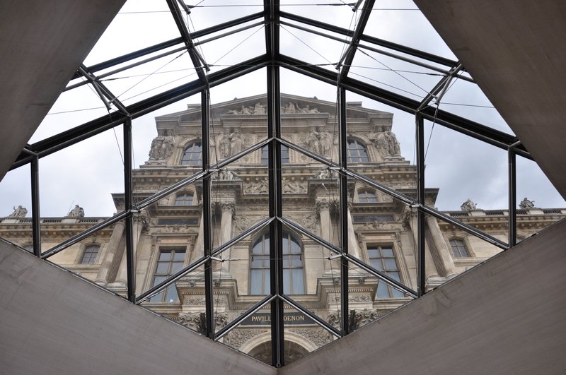 Looking up from inside the Louvre