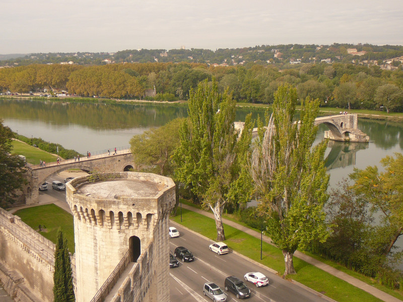 Looking down on the Rhone River and the Pont d'Avignon