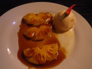 Chili and Coconut ice cream with caramelised pineapple