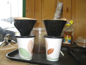 Freshly brewed one cup filter coffee