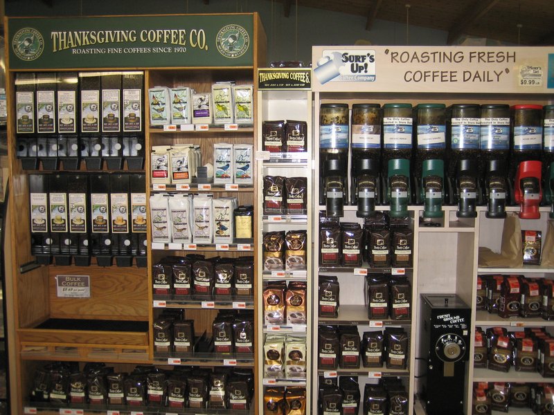 A typical coffee aisle in a local grocery store.